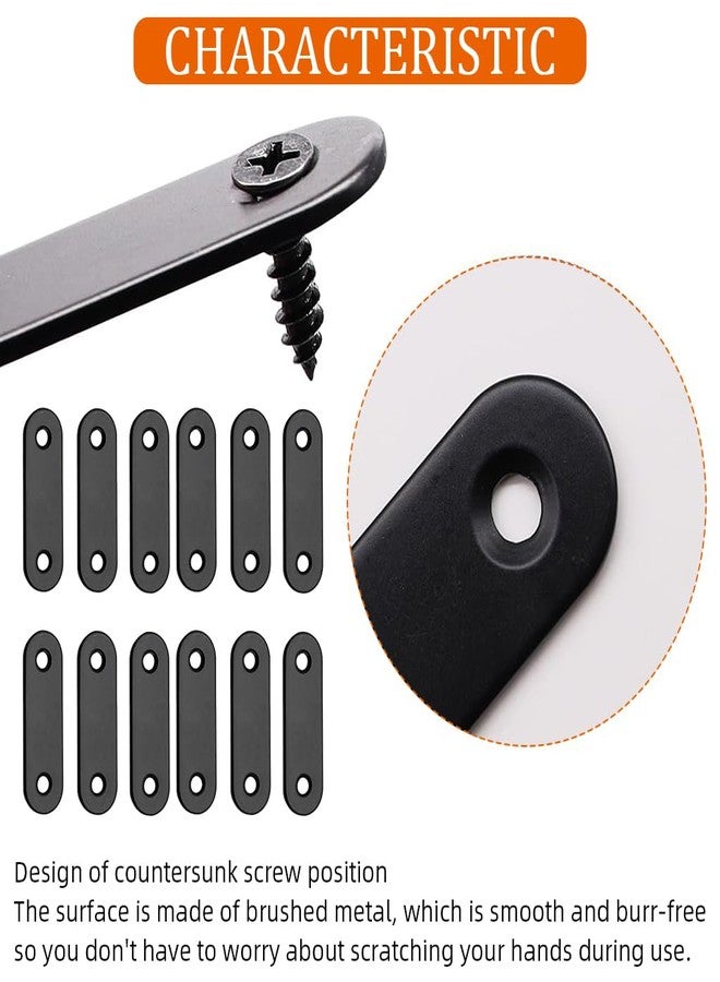 Serplex مجموعة سيربلكس® من 12 قطعة من الأقواس المسطحة المستقيمة مع براغي، أقواس تثبيت مسطحة من الفولاذ المقاوم للصدأ، ألواح وصل لإصلاح الخشب والألواح وإطارات الأسرة والأثاث والرفوف، 50 مم، أسود - Image 4